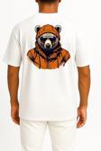 Oversize Kapşonlu Gözlüklü Ayı Sırt Tasarımlı Unisex T-Shirt