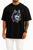 Oversize Wolf Face Logo Mascot Göğüs ve Sırt Tasarımlı Unisex T-Shirt