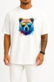 Oversize Cool Bear Psychedelic Bear Göğüs ve Sırt Tasarımlı Unisex T-Shirt