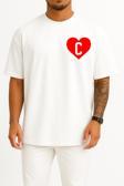 Oversize Kalp İçinde C Harfi Cep Tasarımlı Unisex T-Shirt