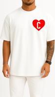 Oversize Kalp İçinde C Harfi Cep Tasarımlı Unisex T-Shirt