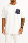 Oversize Sticker Owl Mascot Cep ve Sırt Tasarımlı Unisex T-Shirt