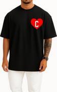 Oversize Kalp İçinde C Harfi Cep Tasarımlı Unisex T-Shirt