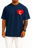 Oversize Kalp İçinde C Harfi Cep Tasarımlı Unisex T-Shirt