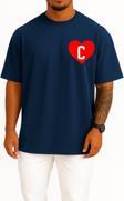Oversize Kalp İçinde C Harfi Cep Tasarımlı Unisex T-Shirt