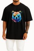 Oversize Cool Bear Psychedelic Bear Göğüs ve Sırt Tasarımlı Unisex T-Shirt