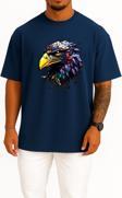 Oversize Illustration Of Eagle Head Göğüs ve Sırt Tasarımlı Unisex T-Shirt