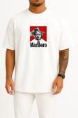 Oversize Marlboro Heykel Ve Duman Göğüs Tasarımlı Unisex T-Shirt