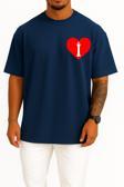 Oversize Kalp İçinde İ Harfi Cep Tasarımlı Unisex T-Shirt