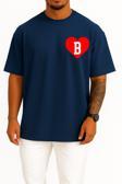Oversize Kalp İçinde B Harfi Cep Tasarımlı Unisex T-Shirt