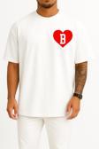 Oversize Kalp İçinde B Harfi Cep Tasarımlı Unisex T-Shirt