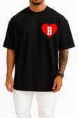Oversize Kalp İçinde B Harfi Cep Tasarımlı Unisex T-Shirt