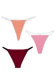 YohannesClub, Kadın, 3'lü String Set, (Brazilian, T-Thong ve Thong String Set), Bordo, Pudra, Somon