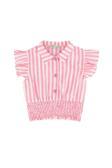 ÇİZGİLİ KOL FIRFIRLI BLUZ Pembe