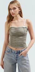 Fitted Bluz Büzgü Detaylı Poliamid Kumaş Yazlık Crop Dayanıklı Malzeme Rahat Ve Şık
