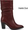 Kadın Bordo Antik Sivri Burun Körüklü Kalın Topuklu Hakiki Deri Çizme