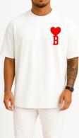 Oversize Kalp Ve B Harfi Cep Tasarımlı Unisex T-Shirt