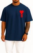 Oversize Kalp Ve B Harfi Cep Tasarımlı Unisex T-Shirt
