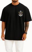 Oversize Mustache Skull Pirate Cep Tasarımlı Unisex T-Shirt