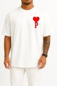 Oversize Kalp Ve P Harfi Cep Tasarımlı Unisex T-Shirt