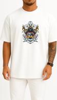 Oversize Mustache Skull Pirate Göğüs ve Sırt Tasarımlı Unisex T-Shirt