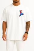 Oversize Süper Mario Cep Tasarımlı Unisex T-Shirt