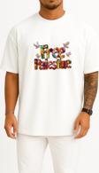 Oversize Free Palestine Göğüs Tasarımlı Unisex T-Shirt