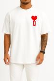 Oversize Kalp Ve Q Harfi Cep Tasarımlı Unisex T-Shirt