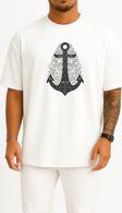 Oversize Vintage Anchor Göğüs Tasarımlı Unisex T-Shirt