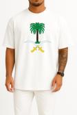 Oversize Cartoon Palm Tree Saudi Arabia Göğüs Tasarımlı Unisex T-Shirt