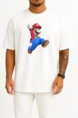 Oversize Süper Mario Göğüs Tasarımlı Unisex T-Shirt