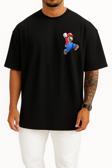 Oversize Süper Mario Cep Tasarımlı Unisex T-Shirt