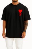 Oversize Kalp Ve P Harfi Cep Tasarımlı Unisex T-Shirt
