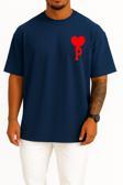 Oversize Kalp Ve P Harfi Cep Tasarımlı Unisex T-Shirt