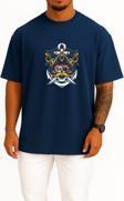 Oversize Mustache Skull Pirate Göğüs ve Sırt Tasarımlı Unisex T-Shirt