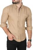DeepSEA Erkek Bej Slim Fit %100 Pamuk Keten Gömlek Dar Kesim Dokulu Keten Gömlek 2501302