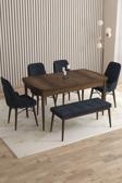 Mazaka Barok Desen 80x132 Açılabilir Mdf Masa Yemek Odası Takımı, Mutfak Takımı 4 Sandalye 1 Bench
