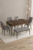Mazaka Barok Desen 80x132 Açılabilir Mdf Masa Yemek Odası Takımı, Mutfak Takımı 4 Sandalye 1 Bench
