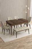 Mazaka Barok Desen 80x132 Açılabilir Mdf Masa Yemek Odası Takımı, Mutfak Takımı 4 Sandalye 1 Bench