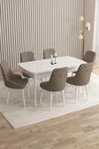 Mazaka Beyaz 80x132 Açılabilir Mdf Masa Yemek Odası Takımı, Mutfak Takımı 6 Adet Sandalye