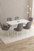Mazaka Beyaz 80x132 Açılabilir Mdf Masa Yemek Odası Takımı, Mutfak Takımı 6 Adet Sandalye
