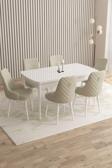 Mazaka Beyaz 80x132 Açılabilir Mdf Masa Yemek Odası Takımı, Mutfak Takımı 6 Adet Sandalye