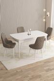 Mazaka Beyaz 80x132 Açılabilir Mdf Masa Yemek Odası Takımı, Mutfak Takımı 4 Adet Sandalye