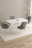 Mazaka Beyaz 80x132 Açılabilir Mdf Masa Yemek Odası Takımı, Mutfak Takımı 4 Adet Sandalye