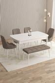Mazaka Beyaz 80x132 Açılabilir Mdf Masa Yemek Odası Takımı, Mutfak Takımı 4 Sandalye 1 Bench