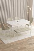 Mazaka Beyaz 80x132 Açılabilir Mdf Masa Yemek Odası Takımı, Mutfak Takımı 4 Sandalye 1 Bench