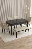 Mazaka Siyah Mermer 80x132 Açılabilir Mdf Masa Yemek Odası Takımı, Mutfak Takımı 4 Sandalye 1 Bench