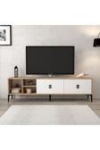 Evmo Home 3804 Era Tv Ünitesi 180 Cm 2 Kapaklı Raflı Natural- Beyaz Tv Sehpası
