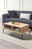Evmo Home 2010 Şile Metal Ayaklı Orta Sehpa , Salon Sehpası Ahşap - Safir