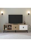 Evmo Home 3506 Era Tv Ünitesi 150 Cm Kapaklı Raflı Natural- Ahşap - Beyaz Tv Sehpası